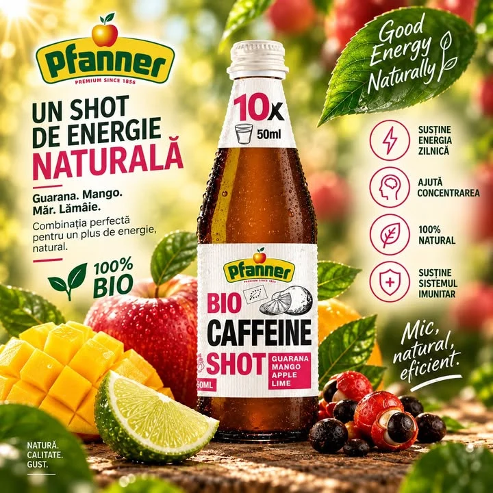 Un shot mic. Un plus de energie pentru ziua ta. 🌿⚡ Pfanner BIO Caffeine Shot combină guara…