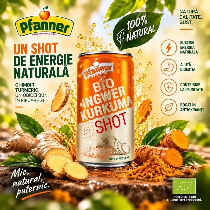 🧡 Mic la format. Intens prin ingrediente. Pfanner Bio Ingwer Kurkuma Shot combină ghimbiru…