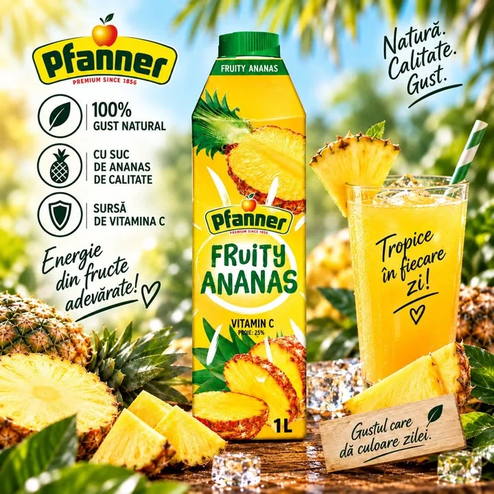 🍍 Gust tropical, direct din fructe! Pfanner Fruity Ananas aduce aroma intensă și răcoritoa…