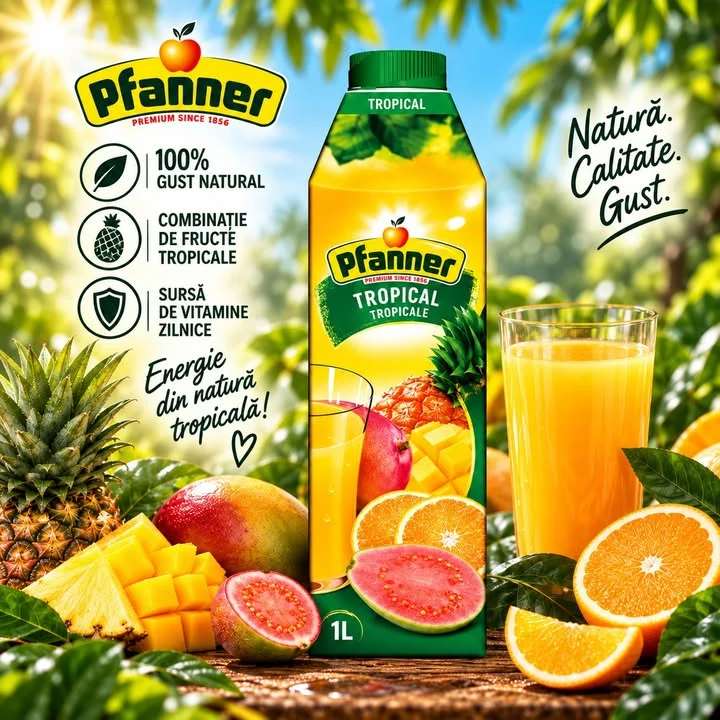 🌴 Un mix tropical care aduce vara în pahar, indiferent de zi! ☀️🥭🍍 Pfanner Tropical combin…
